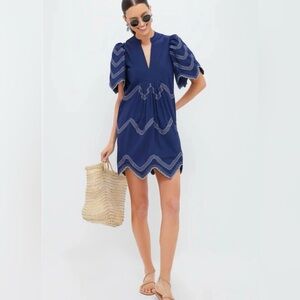 Hyacinth House Tuckernuck Weston Embroidered Mini Dress Navy and White L NWT